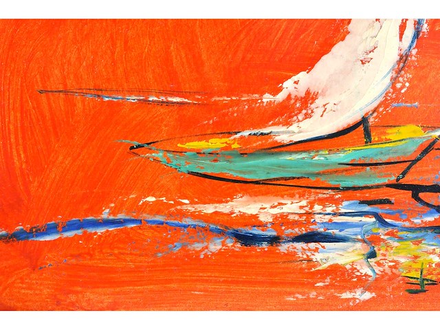 John schuddeboom - zeilboot bij avondrood - acryl op paneel - afbeelding 4 van  7