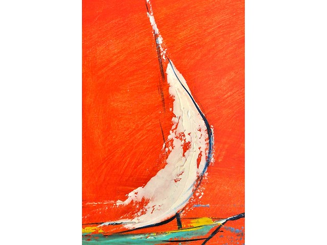 John schuddeboom - zeilboot bij avondrood - acryl op paneel - afbeelding 6 van  7