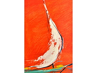 John schuddeboom - zeilboot bij avondrood - acryl op paneel - afbeelding 6 van  7