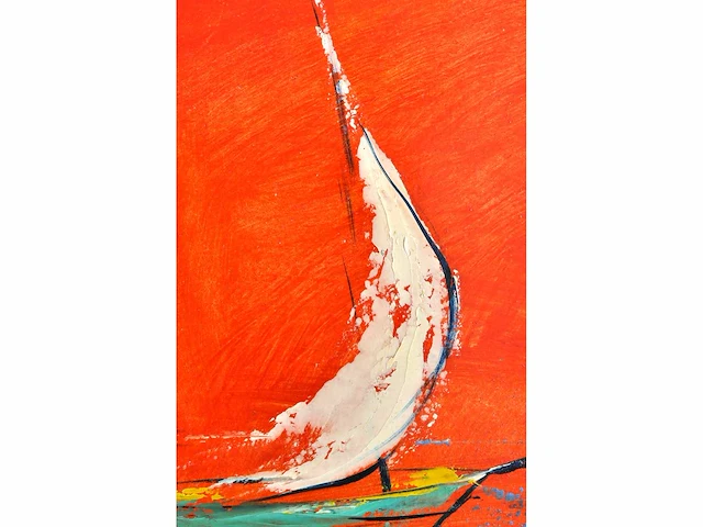 John schuddeboom - zeilboot bij avondrood - acryl op paneel - afbeelding 6 van  7