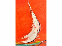 John schuddeboom - zeilboot bij avondrood - acryl op paneel - afbeelding 6 van  7