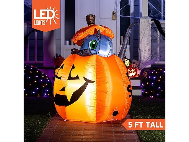 Joiedomi opblaasbare geanimeerde kat op pompoen - afbeelding 2 van  5