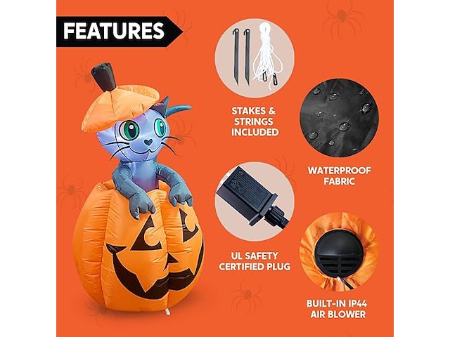 Joiedomi opblaasbare geanimeerde kat op pompoen - afbeelding 3 van  5