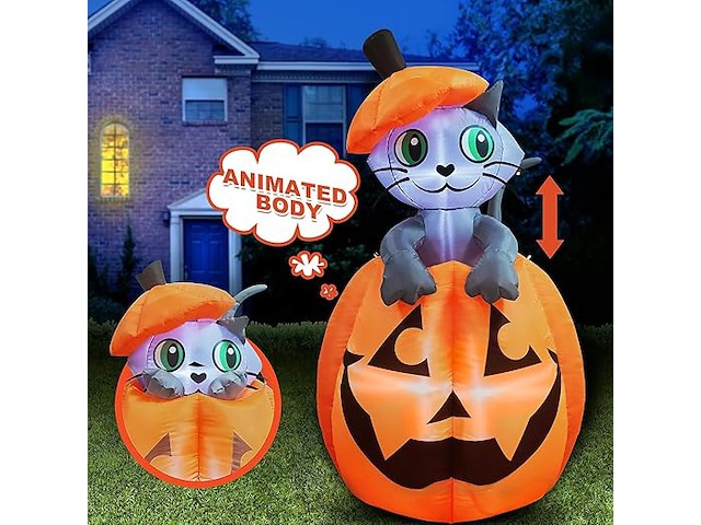 Joiedomi opblaasbare geanimeerde kat op pompoen - afbeelding 1 van  5