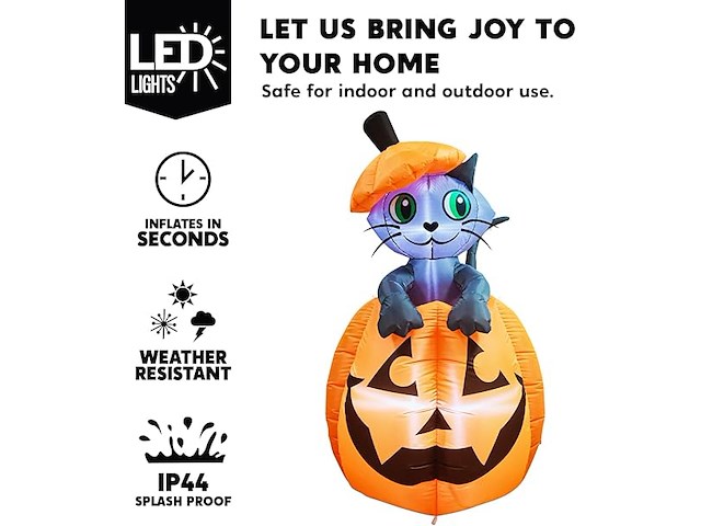 Joiedomi opblaasbare geanimeerde kat op pompoen - afbeelding 4 van  5