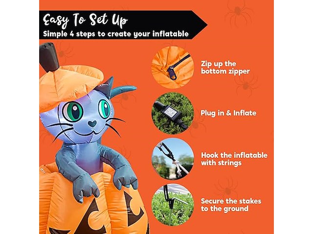 Joiedomi opblaasbare geanimeerde kat op pompoen - afbeelding 5 van  5