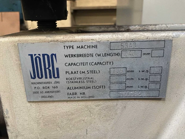 Jörg vouwmachine - jörg 5343 rolrandmachine – 240 mm – stalen capaciteit 1,6 mm - afbeelding 2 van  8