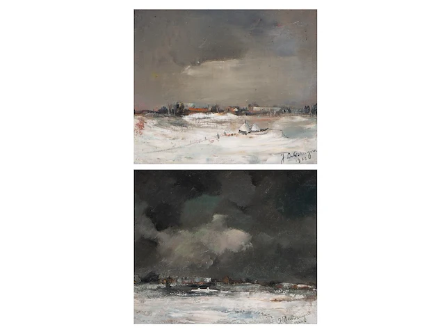 Joris de bruyne (1896-1965), a pair of winter landscapes, 1938/40, oil on canvas 30 x 34 cm. (11.81 x 13.39 in.), frame: 42 x 47 cm. (16.53 x 18 1/2 in.) - afbeelding 1 van  10
