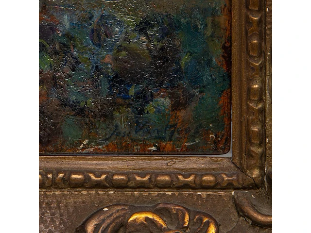 Jos van hest (?), young girl working on the land, oil on panel 18 x 24.5 cm. (7.08 x 9.65 in.), frame: 28 x 34 cm. (11.01 x 13.39 in.) - afbeelding 4 van  5