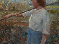 Jos van hest (?), young girl working on the land, oil on panel 18 x 24.5 cm. (7.08 x 9.65 in.), frame: 28 x 34 cm. (11.01 x 13.39 in.) - afbeelding 5 van  5