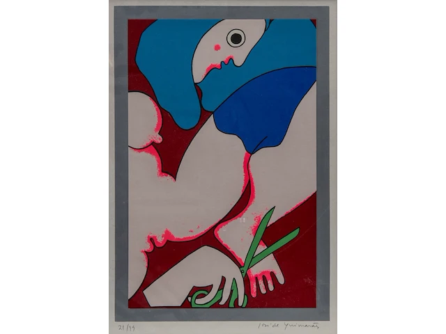 José de guimaraes (1939), untitled lithograph, n° 21/99 48 x 33 cm. (18.89 x 12.99 in.), frame: 67 x 50 cm. (26.37 x 19.67 in.) - afbeelding 1 van  5