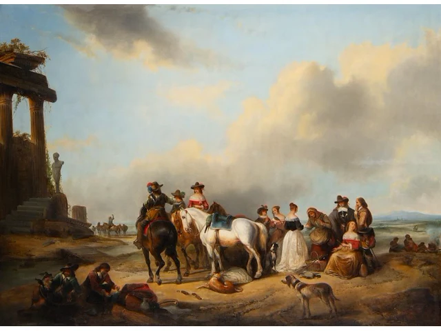 Joseph jacops (1806-1856), after the hunt, 1844, oil on panel 92 x 125 cm. (36.21 x 49.21 in.), frame: 125 x 158 cm. (49.21 x 62.20 in.) - afbeelding 1 van  8