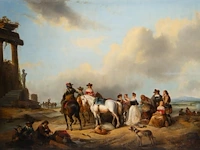 Joseph jacops (1806-1856), after the hunt, 1844, oil on panel 92 x 125 cm. (36.21 x 49.21 in.), frame: 125 x 158 cm. (49.21 x 62.20 in.)