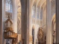 Joseph maswiens (1828-1880), interior of saint peter's church in louvain, oil on canvas, 74 x 57.5 cm. (29.12 x 22.64 in.), frame: 94 x 78 cm. (37.00 x 30.71 in.)