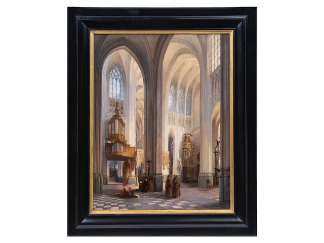 Joseph maswiens (1828-1880), interior of saint peter's church in louvain, oil on canvas, 74 x 57.5 cm. (29.12 x 22.64 in.), frame: 94 x 78 cm. (37.00 x 30.71 in.) - afbeelding 2 van  6