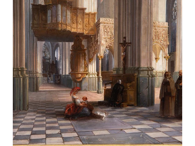 Joseph maswiens (1828-1880), interior of saint peter's church in louvain, oil on canvas, 74 x 57.5 cm. (29.12 x 22.64 in.), frame: 94 x 78 cm. (37.00 x 30.71 in.) - afbeelding 5 van  6