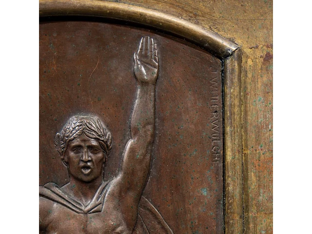 Joseph witterwulghe (1883-1967), a patinated bronze victory plaque 50 x 40 cm. (19.67 x 15 3/4 in.), frame: 40 x 21 cm. (15 3/4 x 8.26 in.) - afbeelding 3 van  4