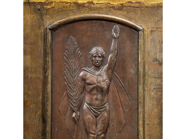 Joseph witterwulghe (1883-1967), a patinated bronze victory plaque 50 x 40 cm. (19.67 x 15 3/4 in.), frame: 40 x 21 cm. (15 3/4 x 8.26 in.) - afbeelding 4 van  4