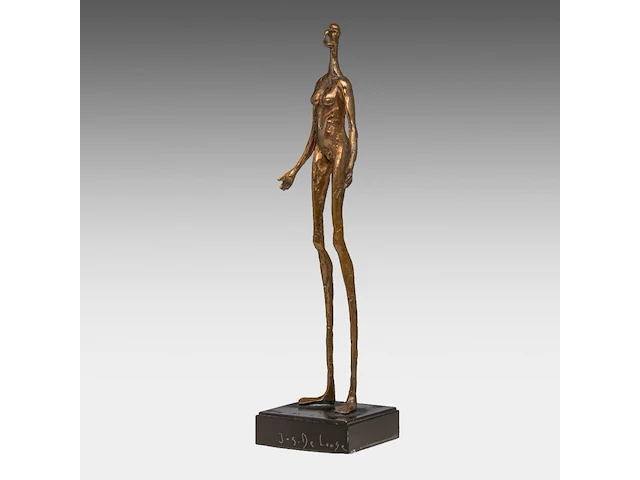 Joz de loose (1925-2011), 'hier ben ik', patinated bronze on a marble base. 28 cm. (11.01 in.) - afbeelding 3 van  10