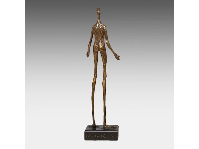 Joz de loose (1925-2011), 'hier ben ik', patinated bronze on a marble base. 28 cm. (11.01 in.) - afbeelding 5 van  10