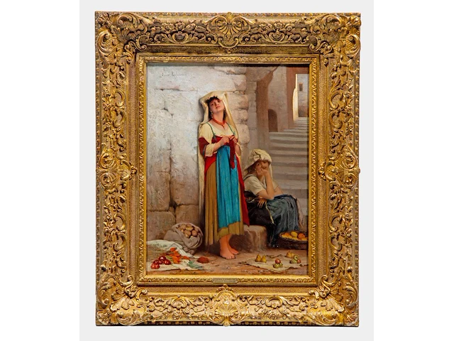 Jules joseph lefebvre (1836-1911), 'fruit vendors', oil on mahogany 40 x 31.5 cm. (15 3/4 x 12.4 in.), frame: 58.5 x 49.5 cm. (23.0 x 19.4 in.) - afbeelding 2 van  6