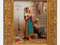 Jules joseph lefebvre (1836-1911), 'fruit vendors', oil on mahogany 40 x 31.5 cm. (15 3/4 x 12.4 in.), frame: 58.5 x 49.5 cm. (23.0 x 19.4 in.) - afbeelding 2 van  6