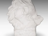 Jules lagae (1862-1931), an art nouveau bust of an angel, carrara marble 38 cm. (14.96 in.)