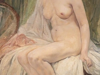 Jules van biesbrouck (1873-1965), female nude model looking at two drinking cats, 1952, oil on unalit 65 x 50 cm. (25.58 x 19.67 in.), frame: 93 x 79 cm. (36.60 x 31.10 in.) - afbeelding 5 van  7