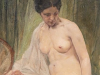 Jules van biesbrouck (1873-1965), female nude model looking at two drinking cats, 1952, oil on unalit 65 x 50 cm. (25.58 x 19.67 in.), frame: 93 x 79 cm. (36.60 x 31.10 in.) - afbeelding 6 van  7