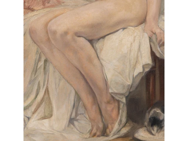 Jules van biesbrouck (1873-1965), female nude model looking at two drinking cats, 1952, oil on unalit 65 x 50 cm. (25.58 x 19.67 in.), frame: 93 x 79 cm. (36.60 x 31.10 in.) - afbeelding 7 van  7