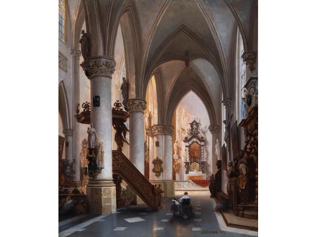 Jules victor génisson (1805-1860), interior of a baroque cathedral, 1859, oil on oak, 44.5 x 38 cm. (17.51 x 14.96 in.), frame: 64.5 x 58 cm. (25.39 x 22.82 in.) - afbeelding 1 van  6