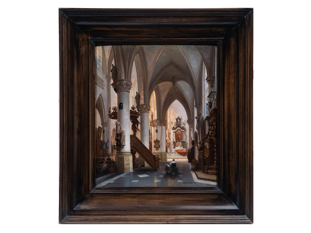 Jules victor génisson (1805-1860), interior of a baroque cathedral, 1859, oil on oak, 44.5 x 38 cm. (17.51 x 14.96 in.), frame: 64.5 x 58 cm. (25.39 x 22.82 in.) - afbeelding 2 van  6