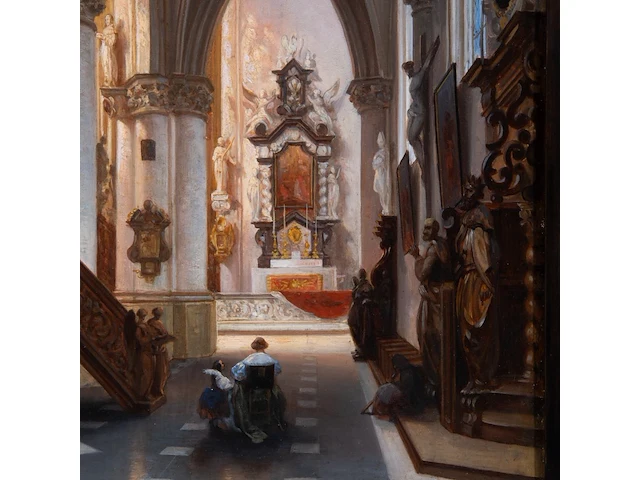 Jules victor génisson (1805-1860), interior of a baroque cathedral, 1859, oil on oak, 44.5 x 38 cm. (17.51 x 14.96 in.), frame: 64.5 x 58 cm. (25.39 x 22.82 in.) - afbeelding 5 van  6
