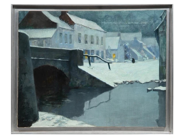 Julien célos (1884-1953), view of bruges in the snow, oil on canvas 71.5 x 91.5 cm. (28.14 x 36.02 in.), frame: 80 x 100 cm. (31 1/2 x 39.36 in.) - afbeelding 2 van  6