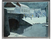 Julien célos (1884-1953), view of bruges in the snow, oil on canvas 71.5 x 91.5 cm. (28.14 x 36.02 in.), frame: 80 x 100 cm. (31 1/2 x 39.36 in.) - afbeelding 2 van  6