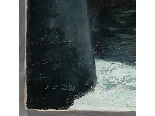 Julien célos (1884-1953), view of bruges in the snow, oil on canvas 71.5 x 91.5 cm. (28.14 x 36.02 in.), frame: 80 x 100 cm. (31 1/2 x 39.36 in.) - afbeelding 4 van  6