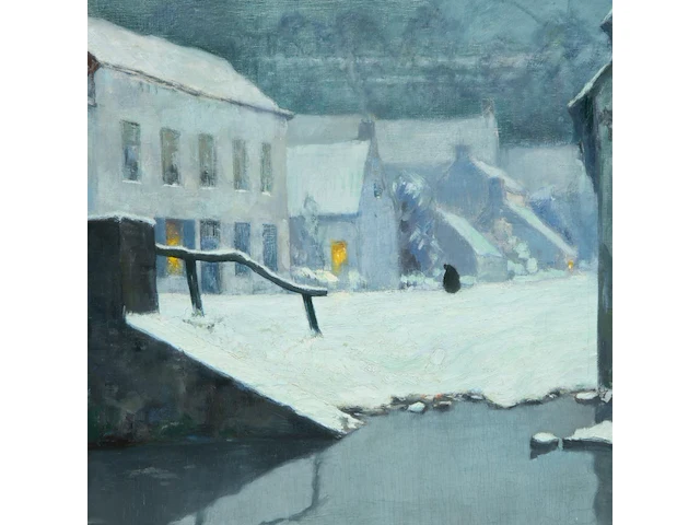 Julien célos (1884-1953), view of bruges in the snow, oil on canvas 71.5 x 91.5 cm. (28.14 x 36.02 in.), frame: 80 x 100 cm. (31 1/2 x 39.36 in.) - afbeelding 5 van  6