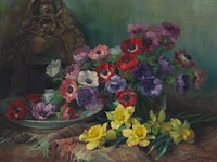 Julien stappers (1875-1960), flower still life, oil on canvas 60 x 80 cm. (23.62 x 31 1/2 in.), frame: 78 x 98 cm. (30.71 x 38.57 in.)