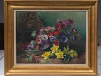 Julien stappers (1875-1960), flower still life, oil on canvas 60 x 80 cm. (23.62 x 31 1/2 in.), frame: 78 x 98 cm. (30.71 x 38.57 in.) - afbeelding 2 van  6