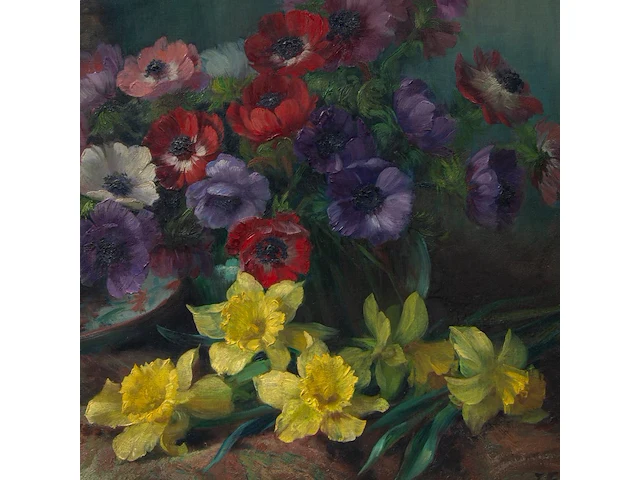 Julien stappers (1875-1960), flower still life, oil on canvas 60 x 80 cm. (23.62 x 31 1/2 in.), frame: 78 x 98 cm. (30.71 x 38.57 in.) - afbeelding 5 van  6