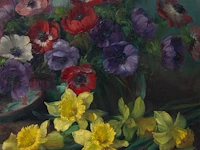 Julien stappers (1875-1960), flower still life, oil on canvas 60 x 80 cm. (23.62 x 31 1/2 in.), frame: 78 x 98 cm. (30.71 x 38.57 in.) - afbeelding 5 van  6