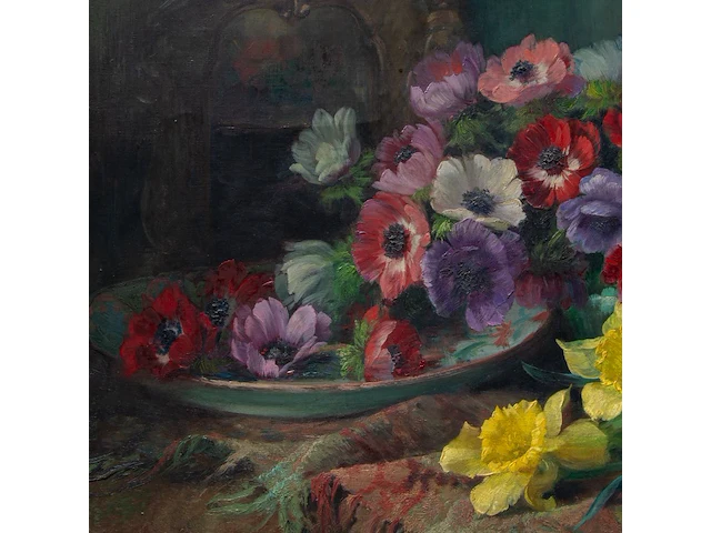 Julien stappers (1875-1960), flower still life, oil on canvas 60 x 80 cm. (23.62 x 31 1/2 in.), frame: 78 x 98 cm. (30.71 x 38.57 in.) - afbeelding 6 van  6