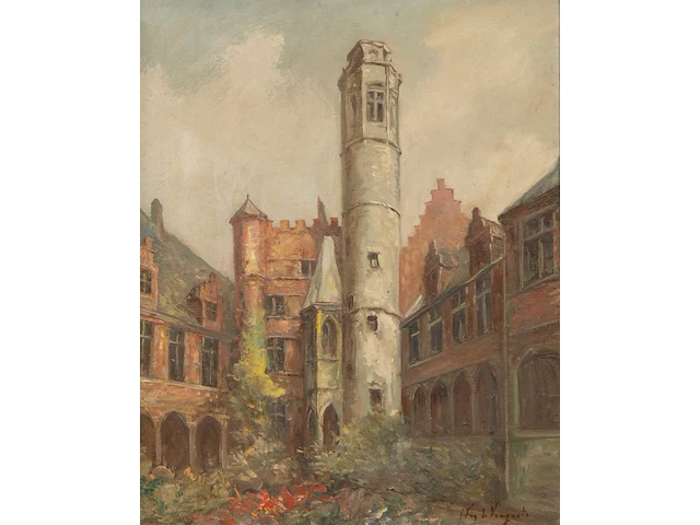 Julien vande veegaete (1886-1960), view of ghent, oil on canvas 50 x 40 cm. (19.67 x 15 3/4 in.), frame: 60 x 50 cm. (23.62 x 19.67 in.) - afbeelding 1 van  6