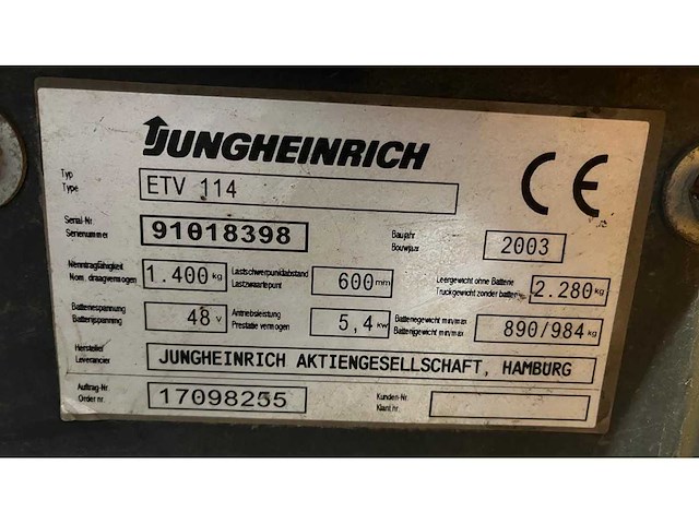 Jungheinrich - etv 114 - vorkheftruck - 2003 - afbeelding 15 van  15