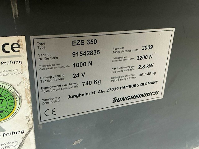 Jungheinrigh - esz-350 - takelwagens - 2009 - afbeelding 3 van  11