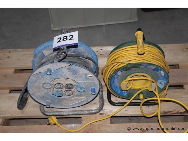 Kabelhaspel - blauwe behuizing kabelhaspel - 50m, gele kabel - afbeelding 1 van  2