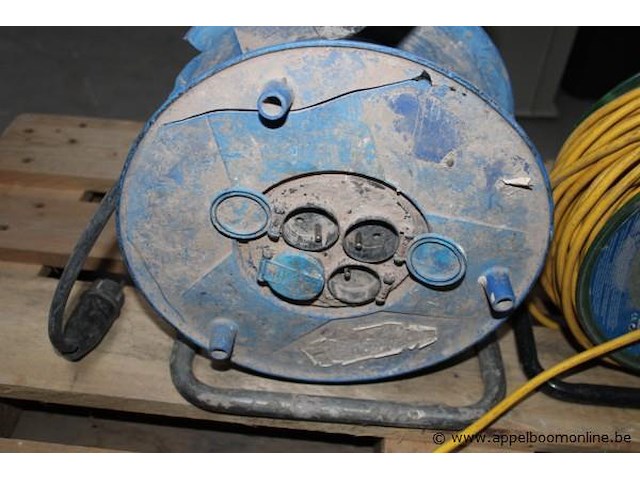 Kabelhaspel - blauwe behuizing kabelhaspel - 50m, gele kabel - afbeelding 2 van  2