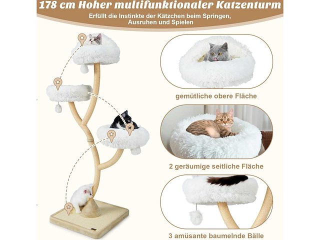 Kabpaal, 178 cm krabpaal met sisalkrabzuilen - afbeelding 4 van  8