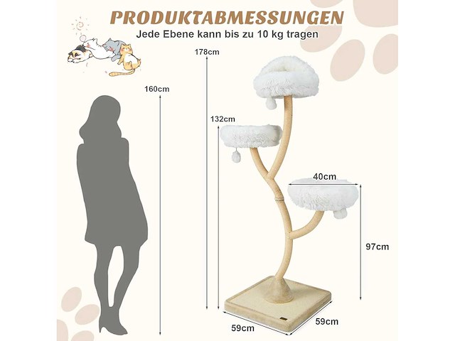 Kabpaal, 178 cm krabpaal met sisalkrabzuilen - afbeelding 7 van  8