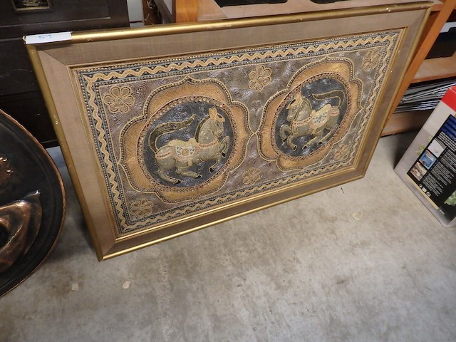 Kader 2 paarden brokaat 95cmx60cm - afbeelding 1 van  1
